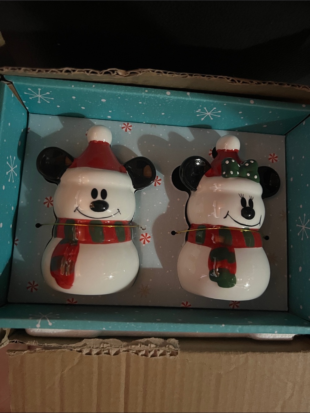 Mickey & Minnie Holiday Snowman Salt and Pepper Shakers - Red & Green